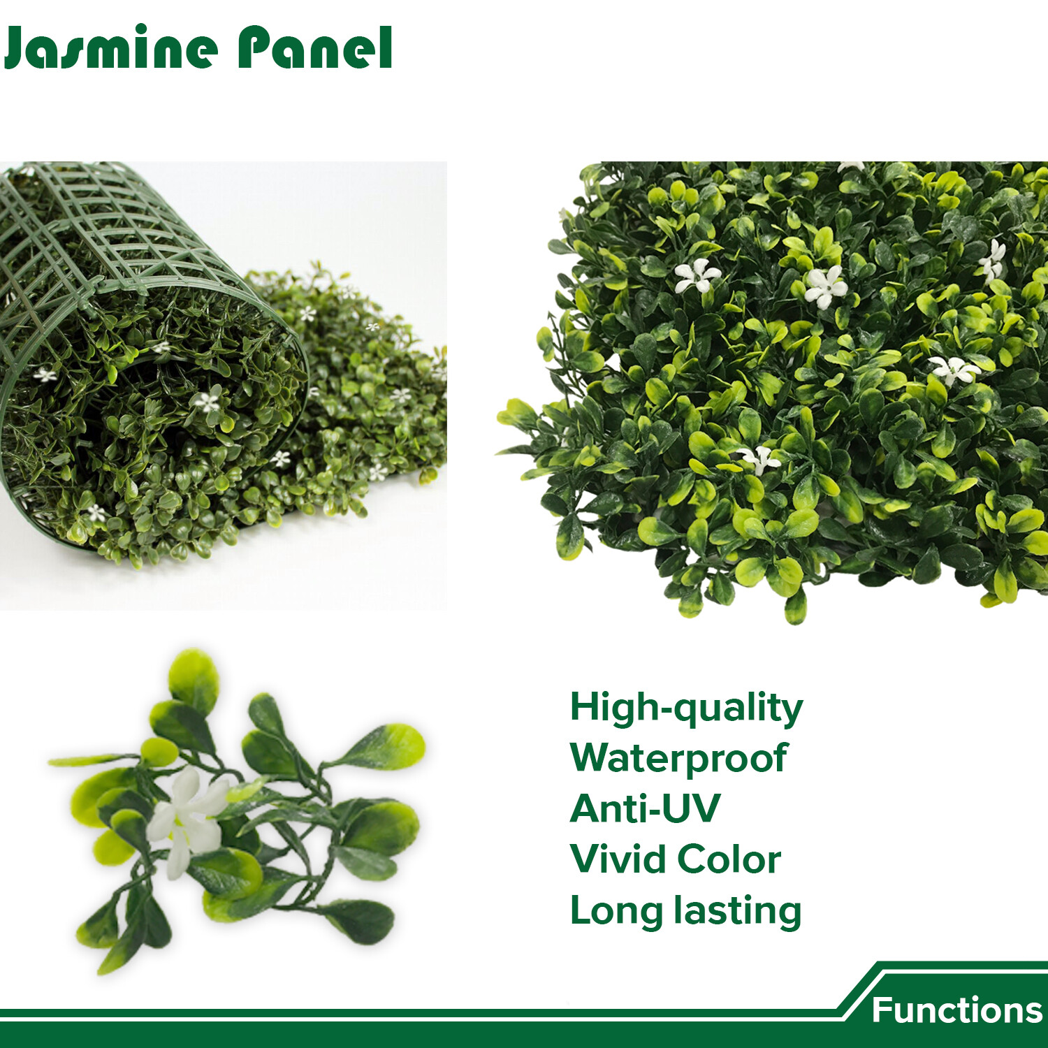 20″ Artificial Faux Jasmine Leaf Mats Wall Hedge Decor Privacy Fence Panel DIY