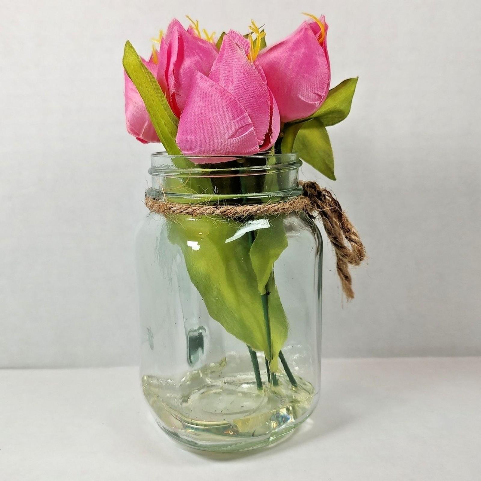 Artificial Flower Market Bouquet Arrangement Mason Jar Vase Glass w/ Handle New