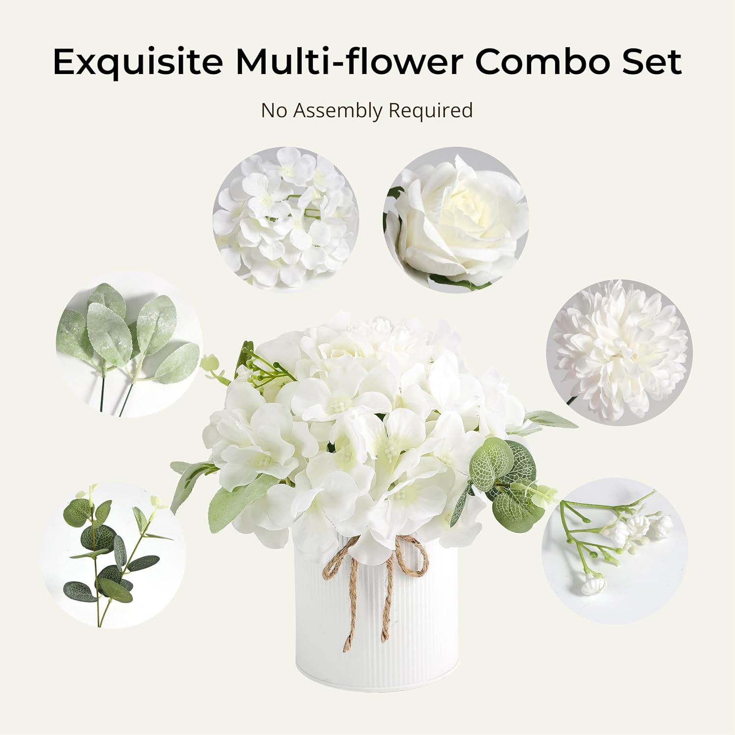 10PCS Hydrangea & Rose Centerpieces with Metal Vases for Weddings & Events