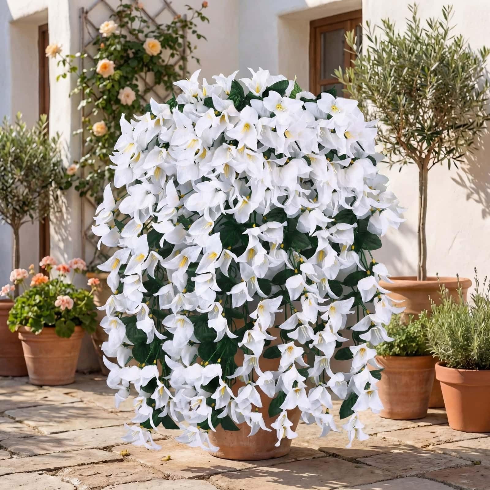 6 Pcs Artificial Bougainvillea Flowers for Outdoor Decor, White