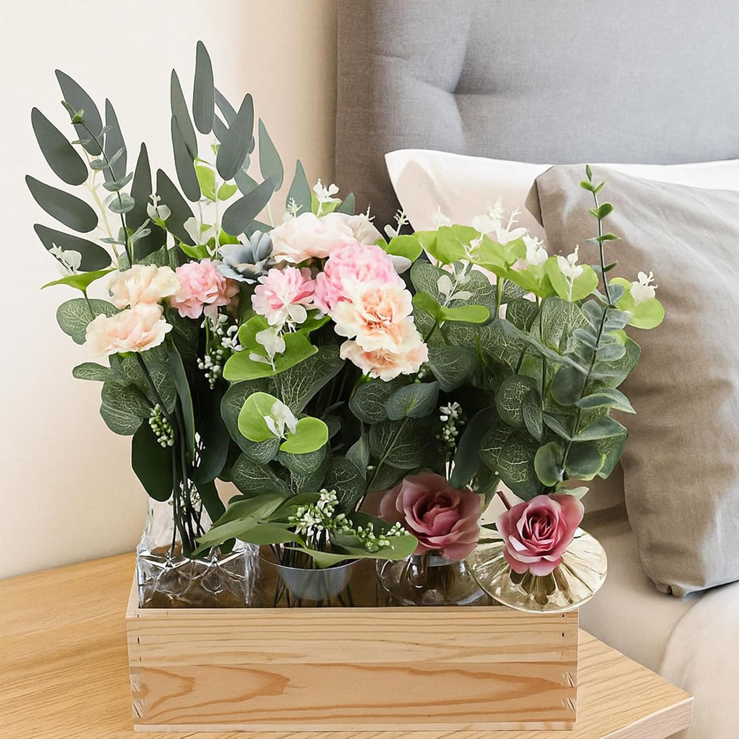 100 Pcs Mixed Eucalyptus Stems Bulk, 4 Style Artificial Silver Dollar Eucalyptus