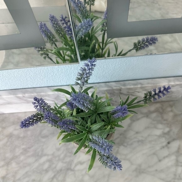 Artificial Lavender Plant White Cement Planter 12″ Indoor Outdoor Faux Floral VG