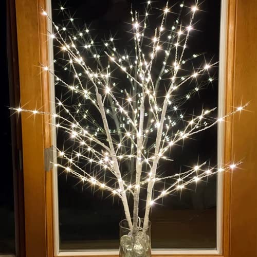 Lighted Birch White Tree Branches 33IN 180LED with Timer Plug in, Birch Tree