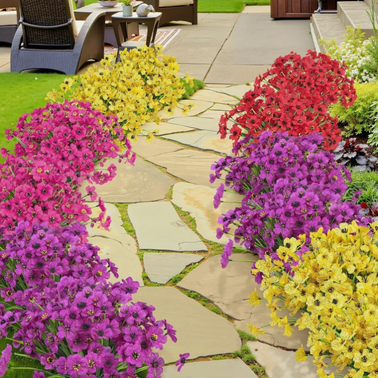 Value-12 Bundles Artificial Flowers for Outdoors 4 Colors Fake Flowers UV Resist