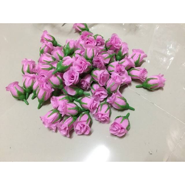 100pcs Rose Head fabric Plastic Artificial Craft Supplies Home Decor Size 1×2″
