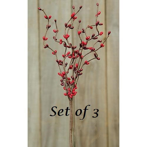 NEW PRIMITIVE Pip Berry Picks Stems 12″T RED BURGUNDY Set of 3 Crafts CHRISTMAS