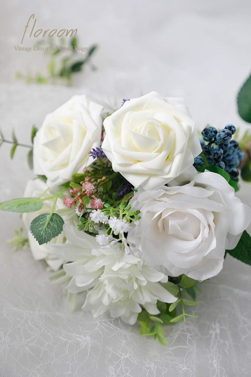 Artificial Flowers 25Pcs Real Looking Ivory Foam Fake Roses with Stems for DIY W