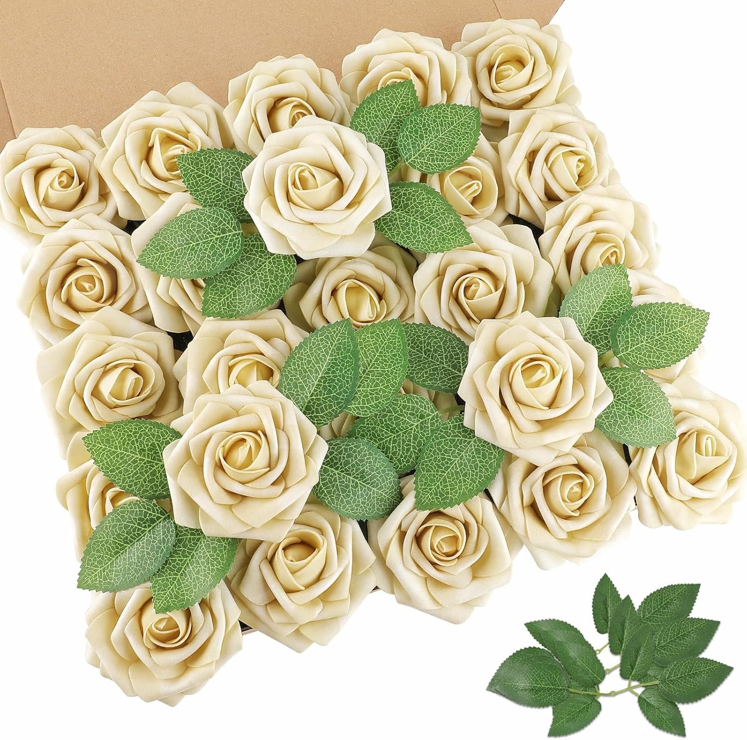 25Pcs Real Looking Artificial Lavender Roses W/Stem for DIY Wedding Bouquets Cen