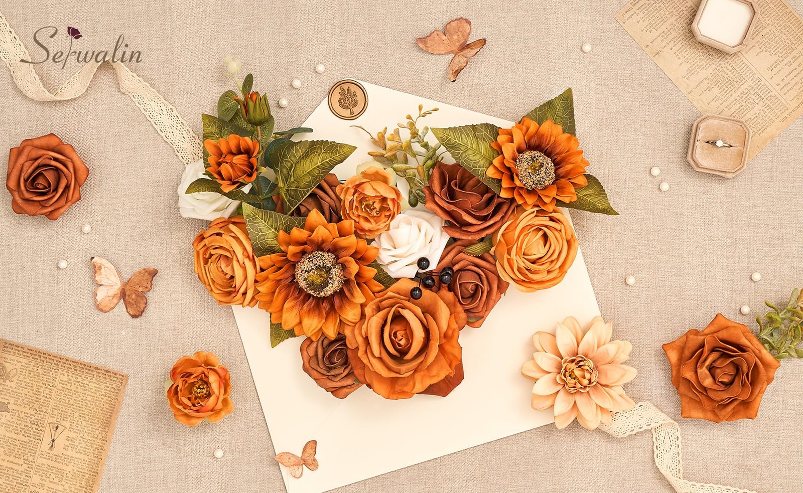Artificial Sunflower Flowers Burnt Orange Fall Decor DIY Wedding Bouquet