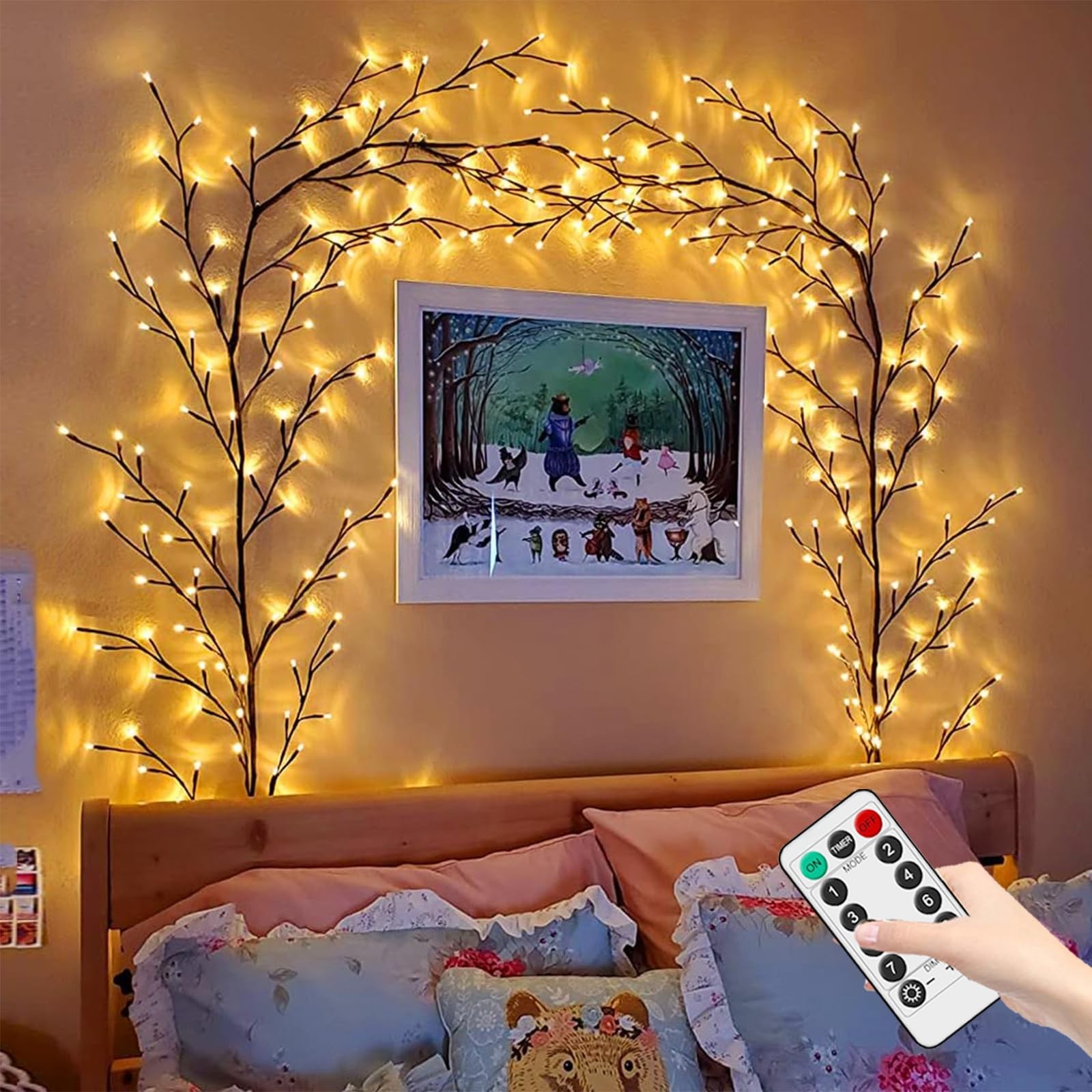 Lighted Willow Vine Lights 7.5Ft 144 LED Remote Christmas Swags Wall Decor
