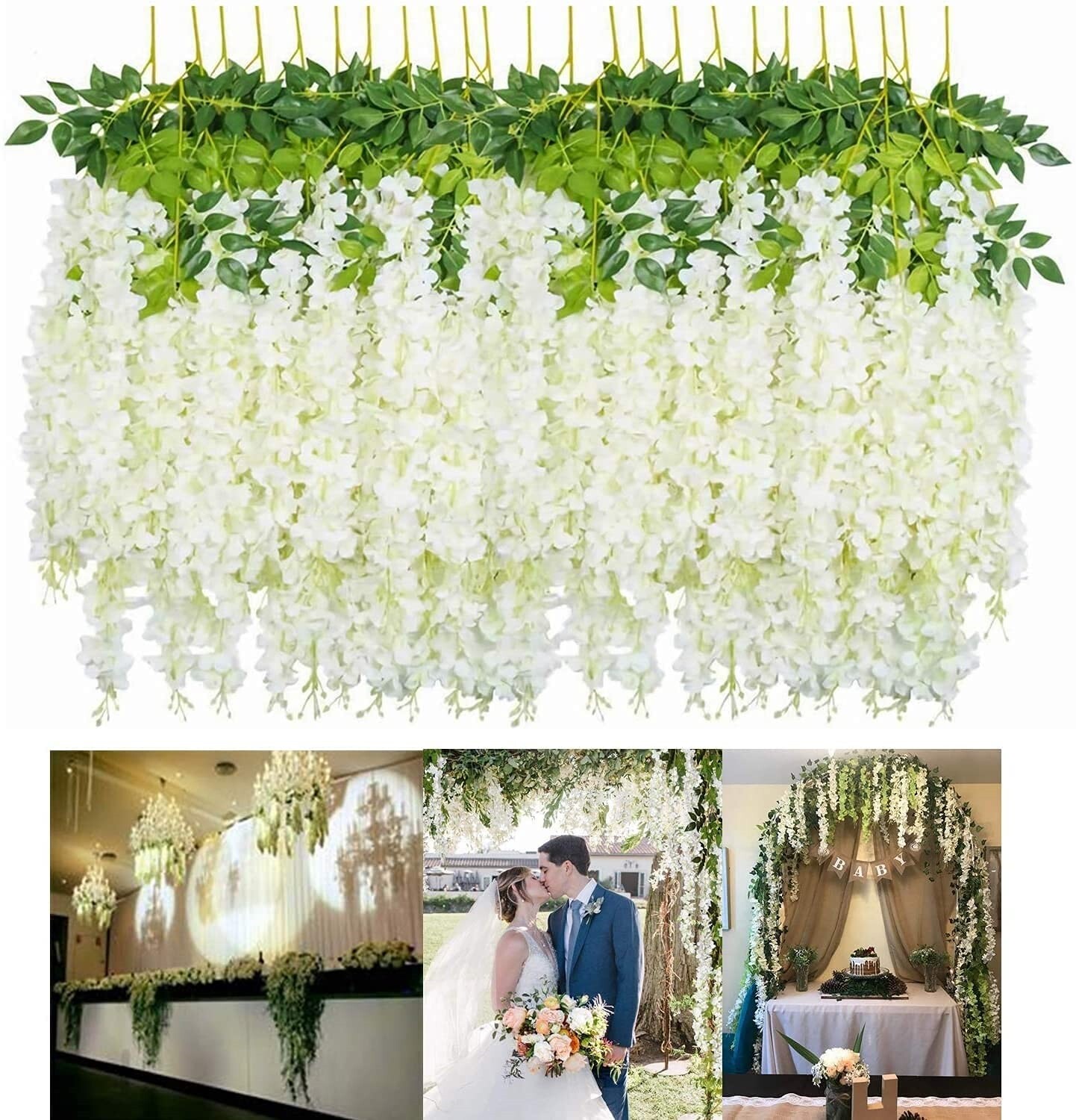 12/24 Pack Artificial Fake Wisteria Vine Ratta Hanging Garland Home Party Decor