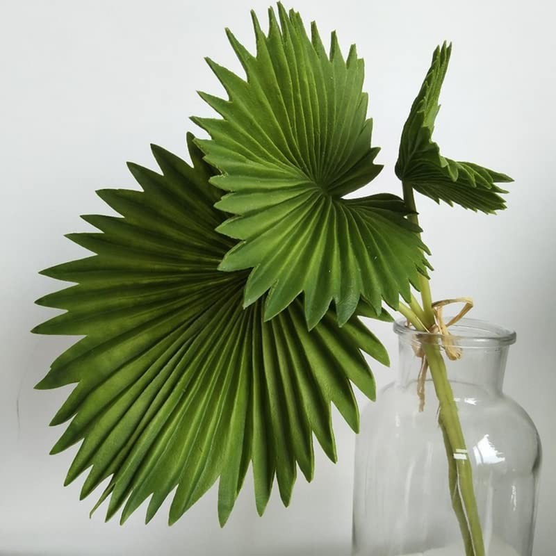 4 Bundles Artificial Palm Leaves Plants Single Stem Fan Leaf Plant Tropical P…