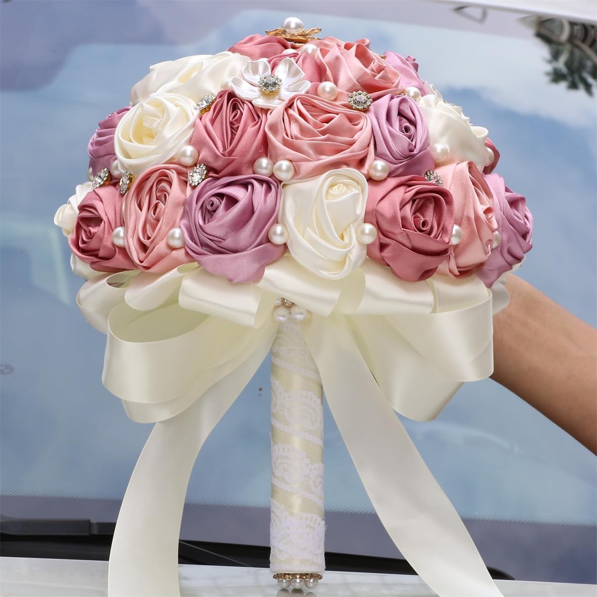 Mhojpik 7.5″ Bridal Wedding Bouquet Round Bling Brooch Bouquet Throw Toss Art…