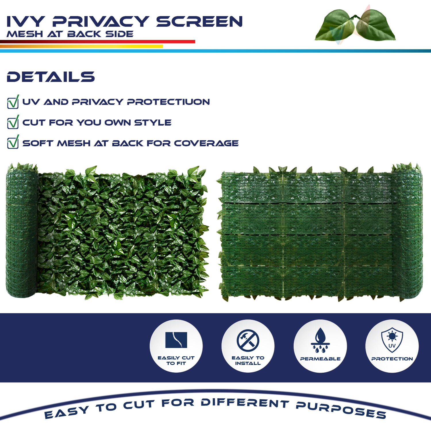 39″ x 117″ Artificial Faux Ivy Leaf Privacy Fence Panel Screen Hedge Decor