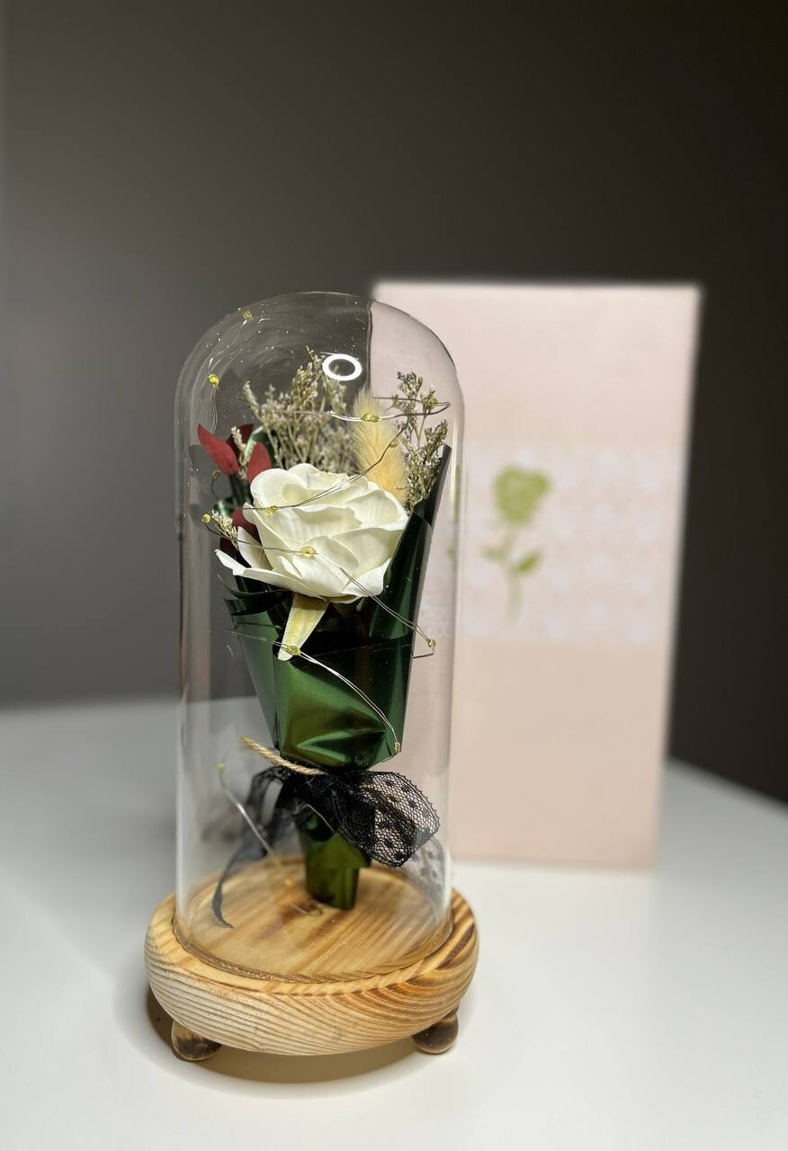 Preserved Eternal Rose In Glass Galaxy Flower Dome LED Light Mothers Day Gifts