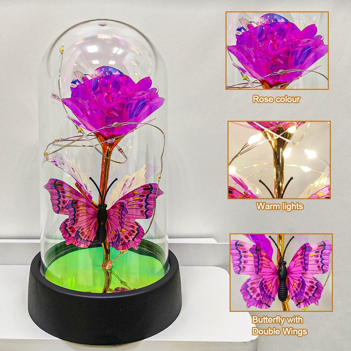 Rose in Glass Dome Light Up Forever Galaxy Rose for Women Valentine’s Day Gift