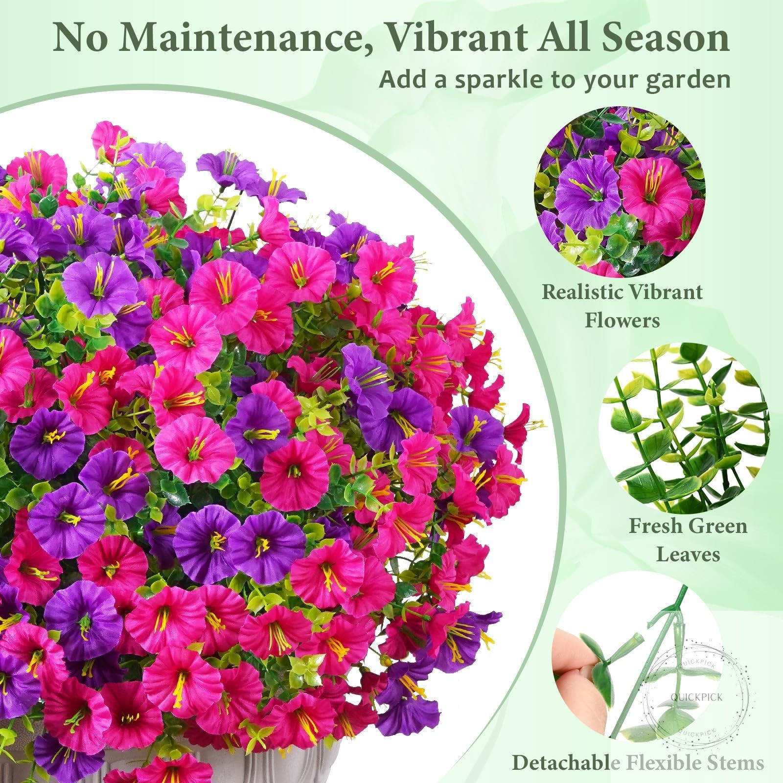 12 Bundles Look Real Artificial Flowers for Outdoors, Realistic Fake Outdoor Flo