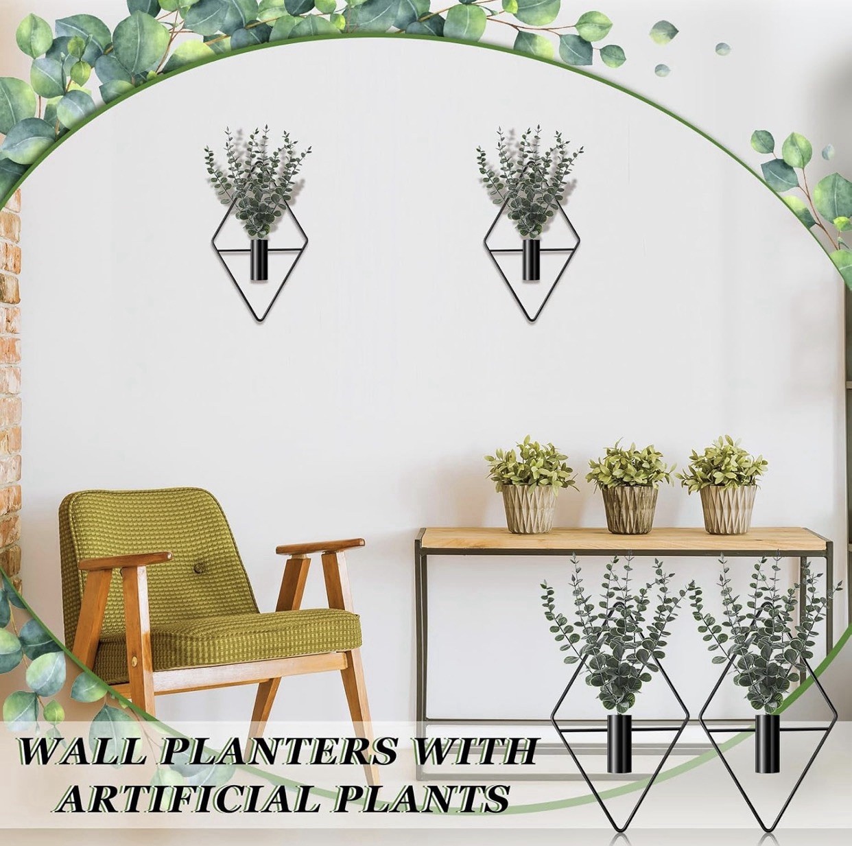 4 Pcs Indoor Hanging Planters 💚 Artificial Eucalyptus 💚 Metal Boho Vases