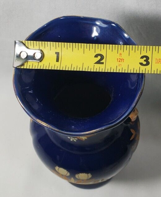 Hand-painted Dark Blue With Gold Floral Porcelain Vase 8″H