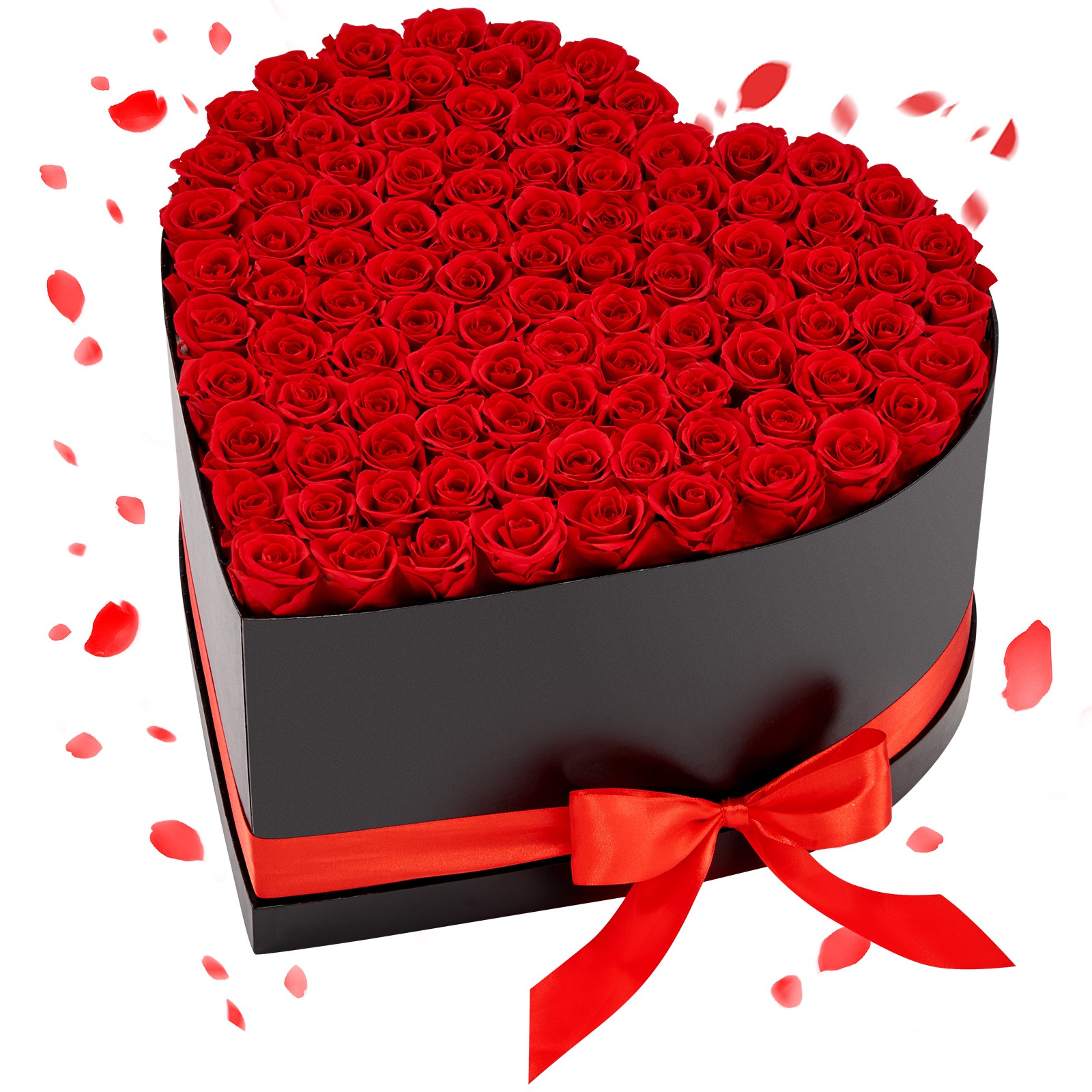 VEVOR Forever Flowers 100 Preserved Roses Heart Box Eternal Bouquet Red