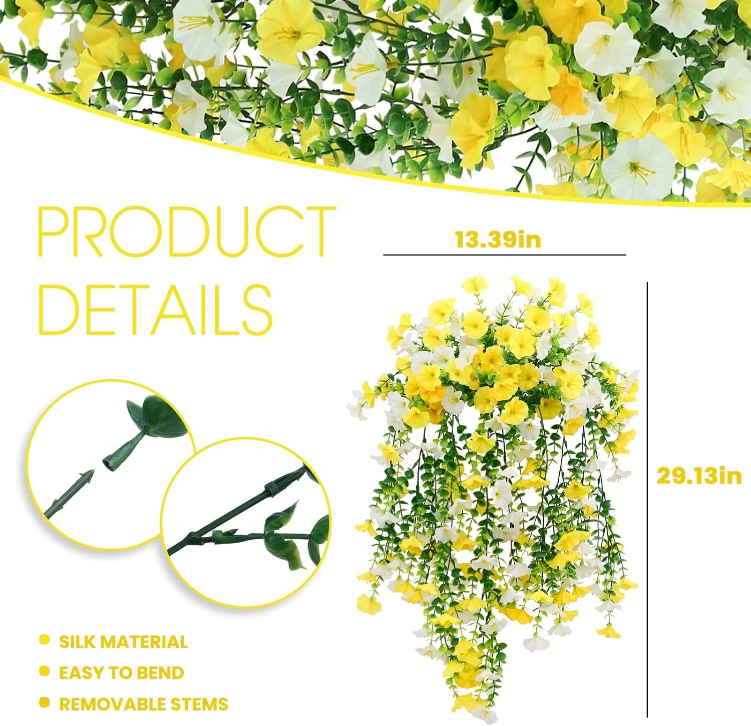 Artificial Hanging Flowers Fake Plants for Outdoors Decor 2 Pack Faux Silk Mo…
