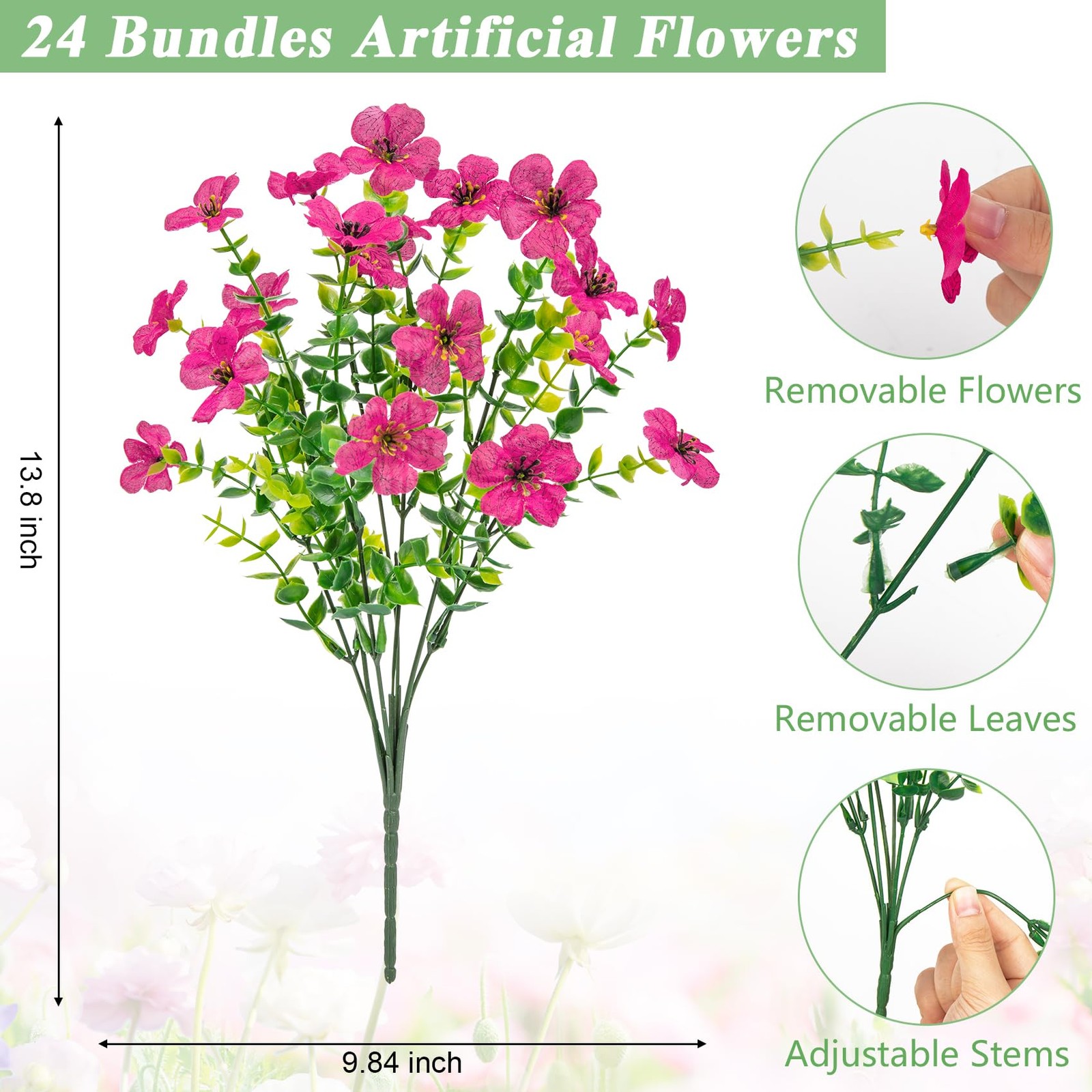 Bassion Artificial Flowers for Outdoors 24 Bundles UV Resistant Fake Flowers