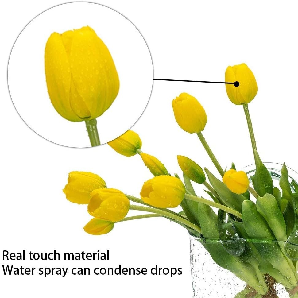 Durable Realistic Artificial Tulips – 15pc Yellow Bouquet for Year-Round Beauty
