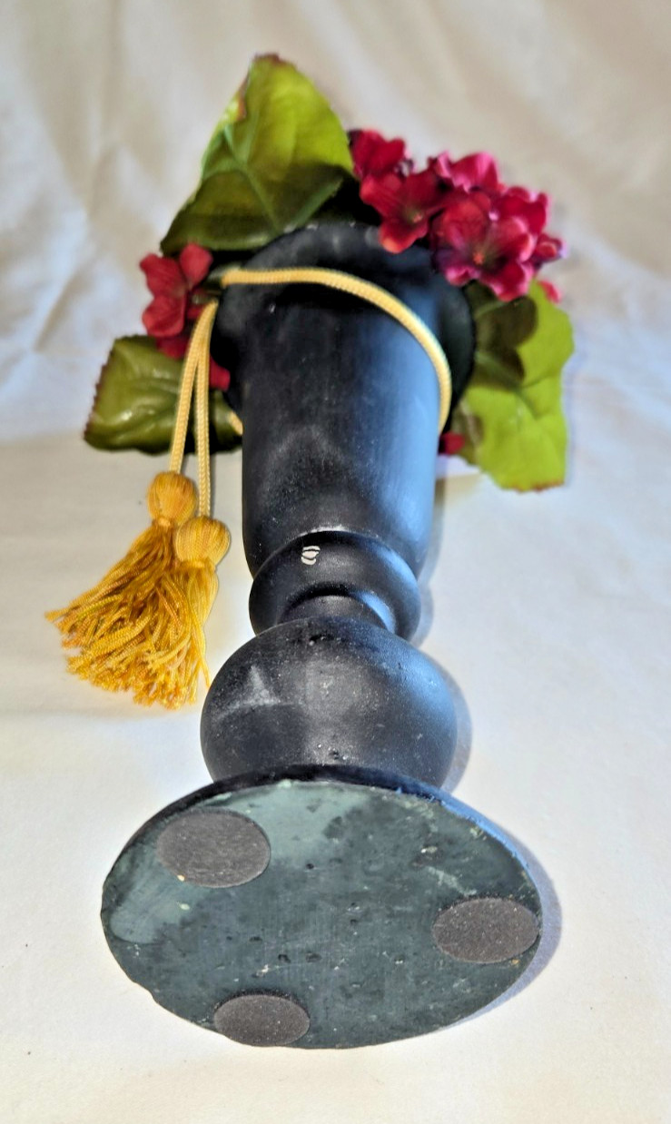 Artificial Decorative Deep Red Hydrangea, Slender Black Vase with Yellow Tassels