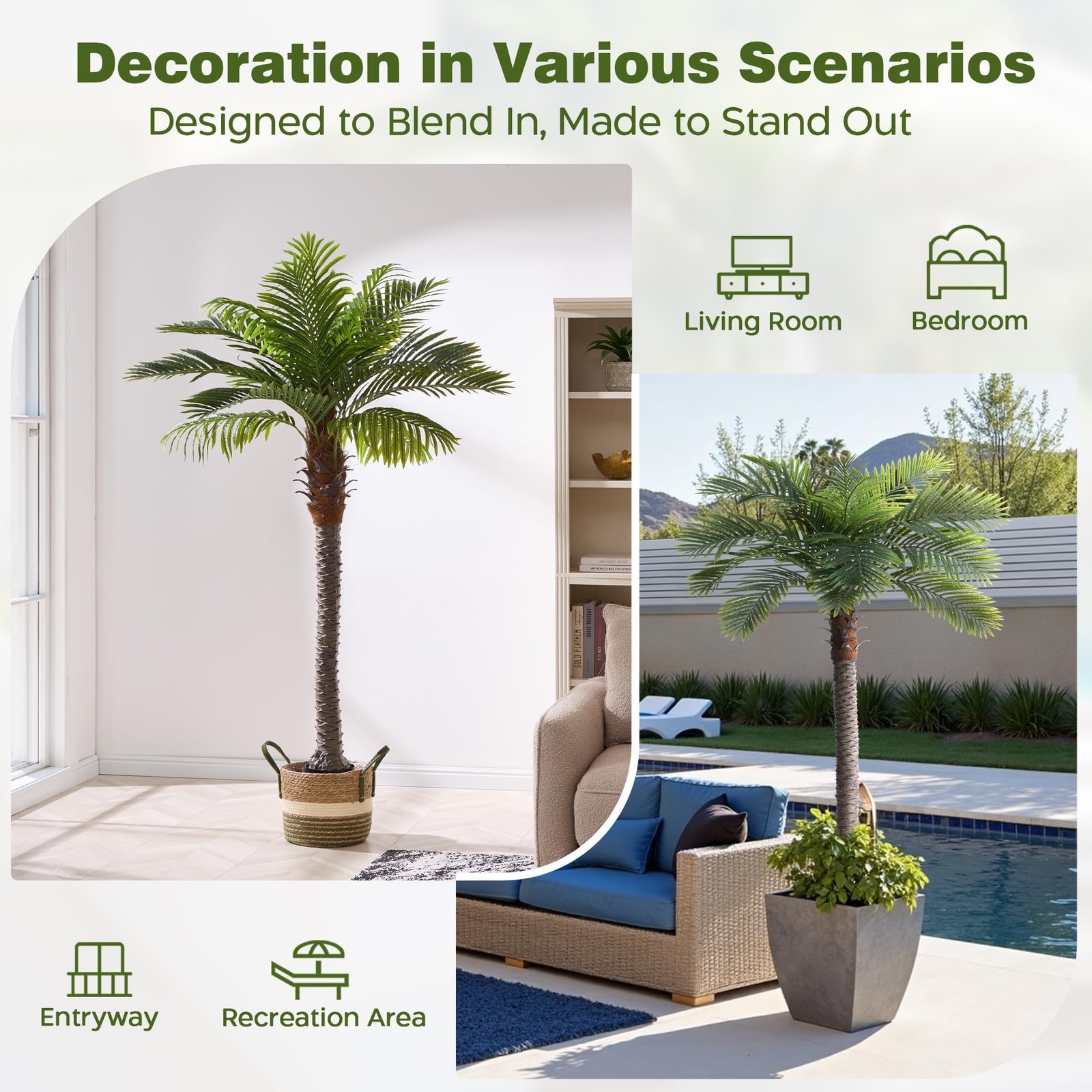 6FT Artificial Coconut Palm Tree Set of 2, UV Resistant Faux Sago Palm Plants…