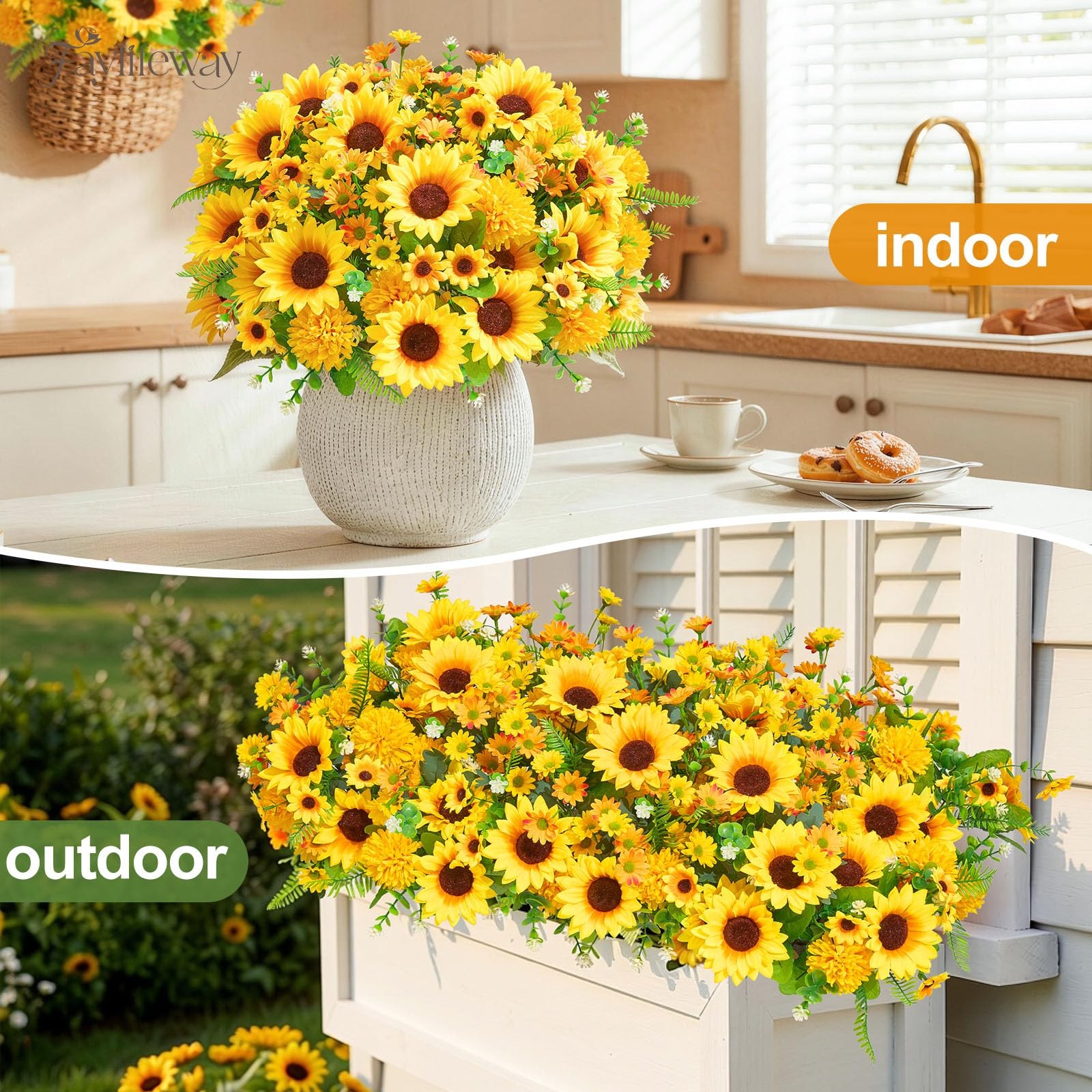 8 Bundles Artificial Flowers for Outdoors,UV Resistant Faux Sunflowers and Da…