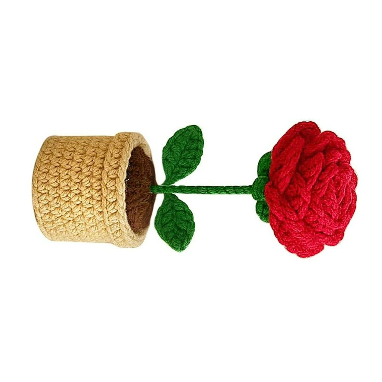 Hand Knitted Eco Friendly Crochet Artificial Hand Woven Yarn Red Rose Pot