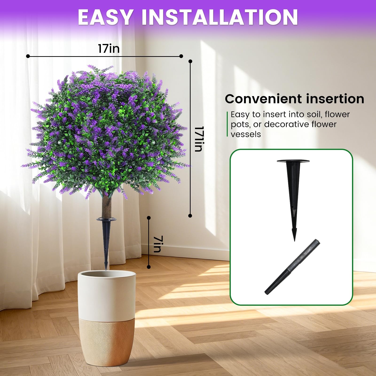 LRTCG Artificial Lavender Topiary Ball Trees, Set of 4 with Ground Spike, UV …