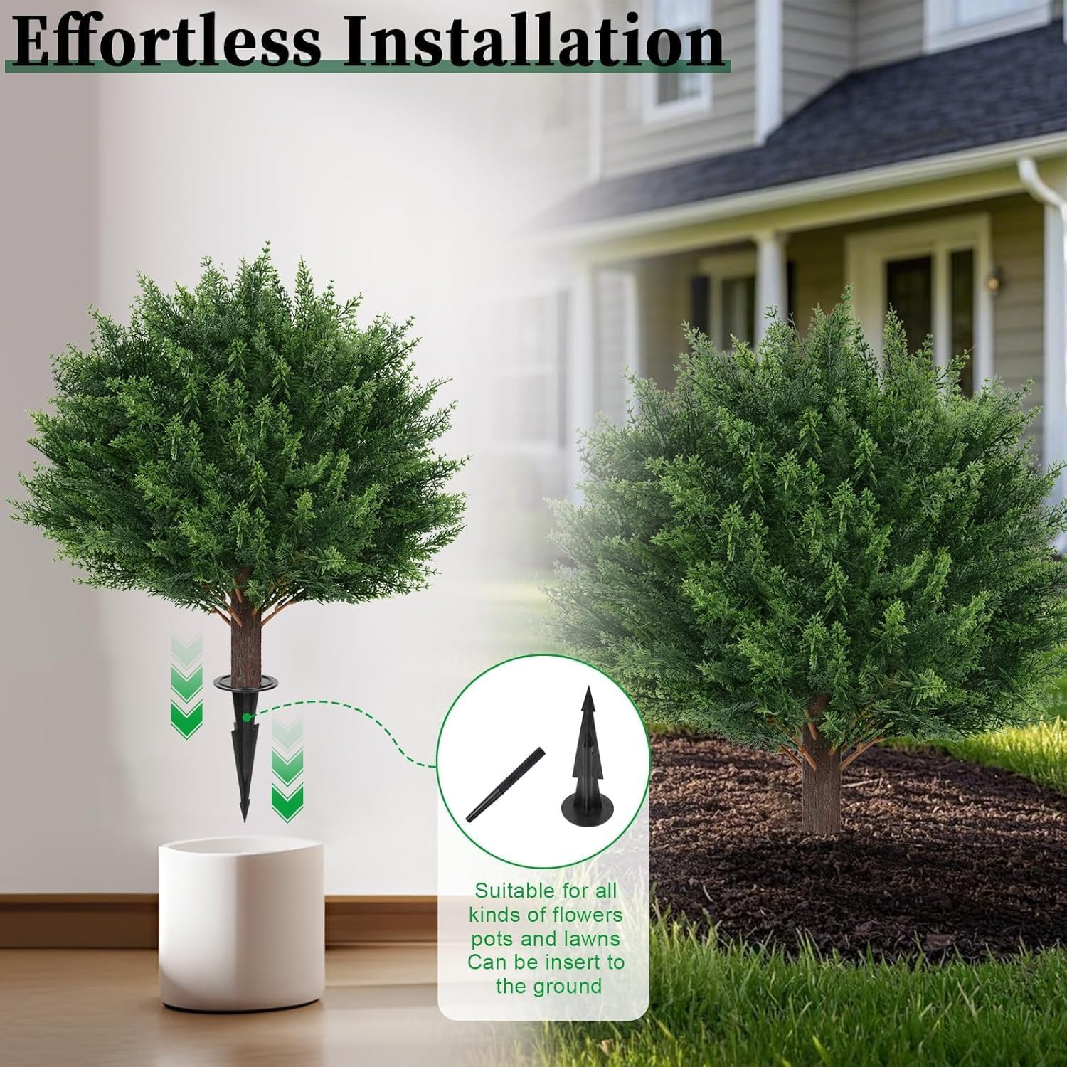 4Pack Artificial Cedar Topiary Ball Trees, 16” UV Resistant Fake Evergreen Shru