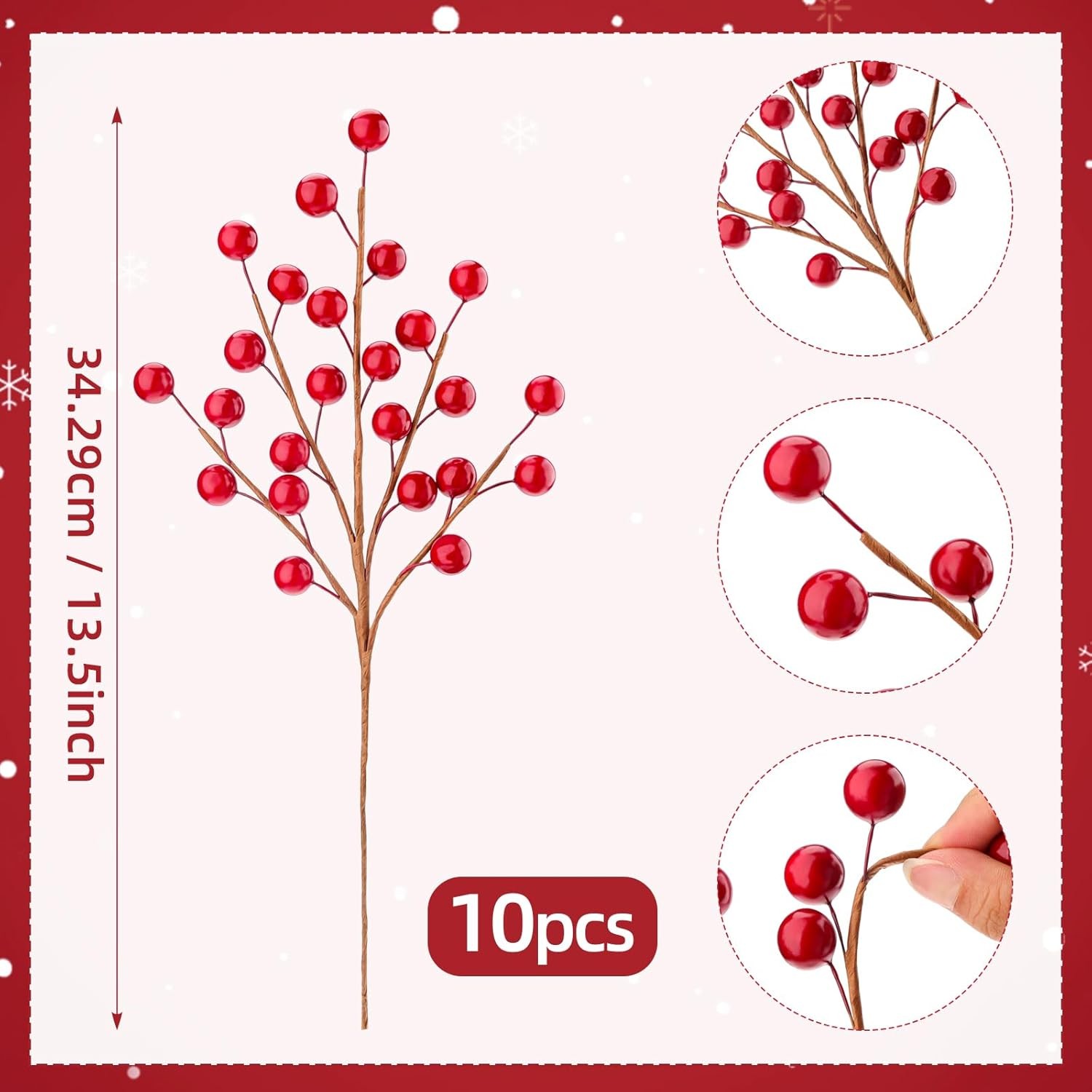 15 Pcs Artificial Red Berry Stems Christmas Red Berries Holly Berry Branches Fak