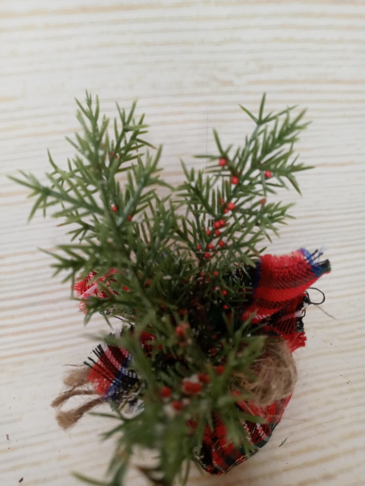 New! Mini Tartan Plaid Greenery Plant Tree Fake Christmas Winter Decor Filler ~