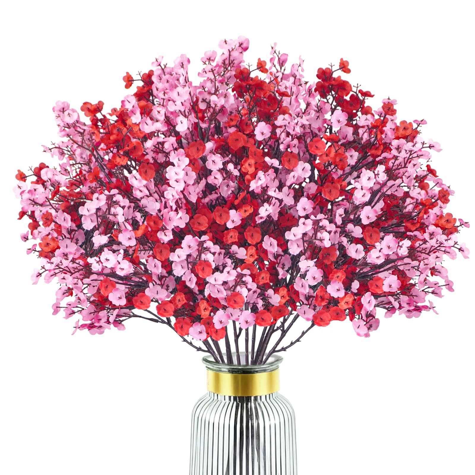 6 Pcs Valentine’s Day Artificial Baby’s Breath Flowers, Red Pink Faux Gypsoph…