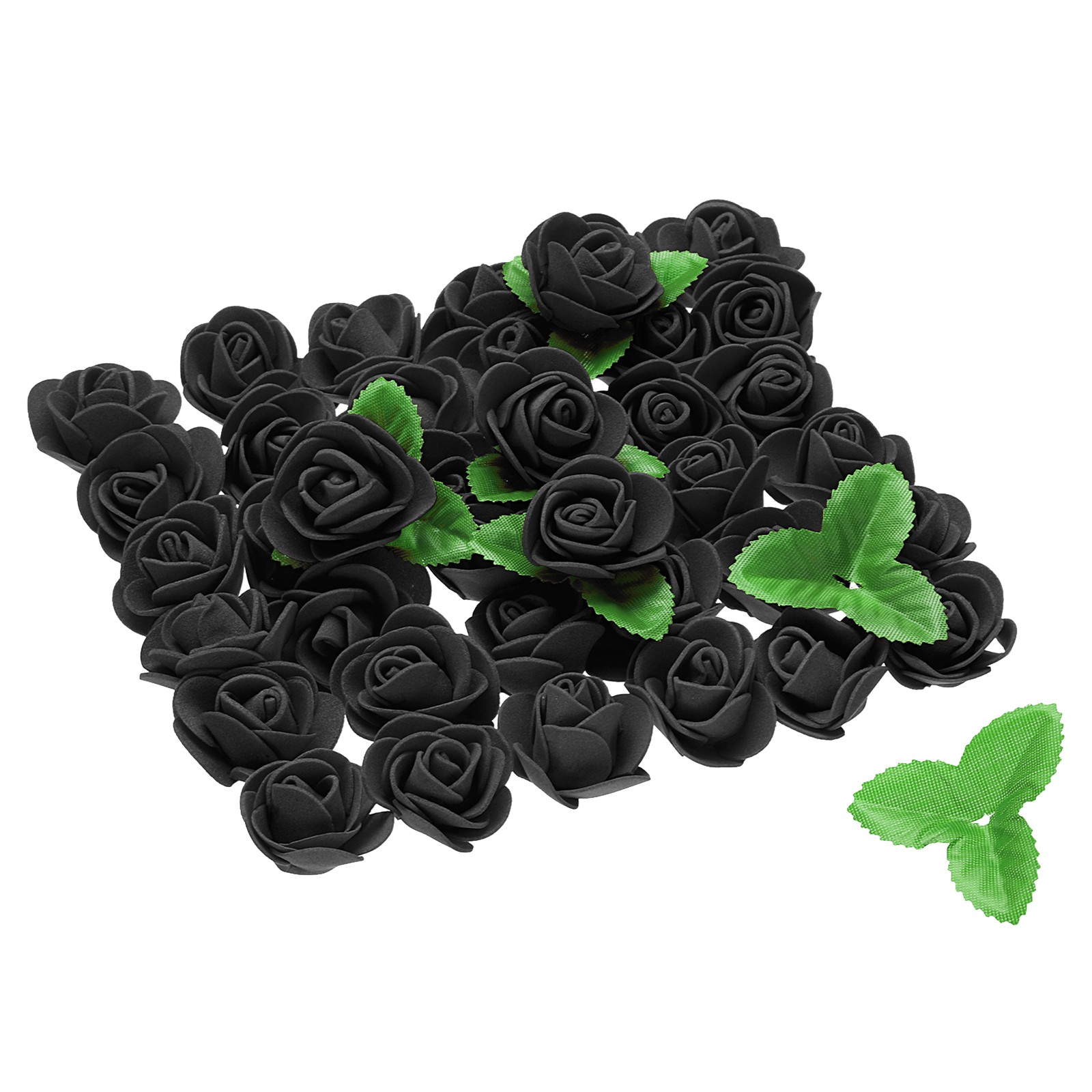 250pcs Foam Rose Heads 1.4 Inch with 10pcs Leaves for DIY Crafts , Black