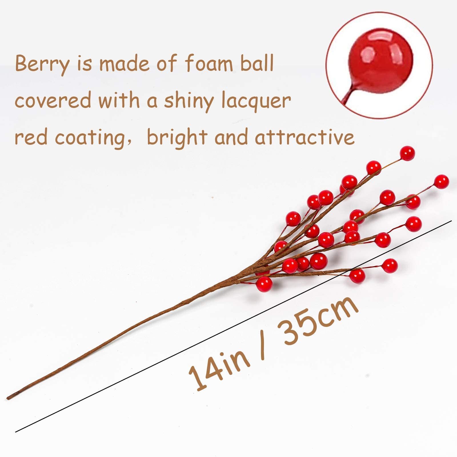 12 Pack Artificial Red Berry Stems 14″ Fake Holly Berry Picks for New Year Ho…