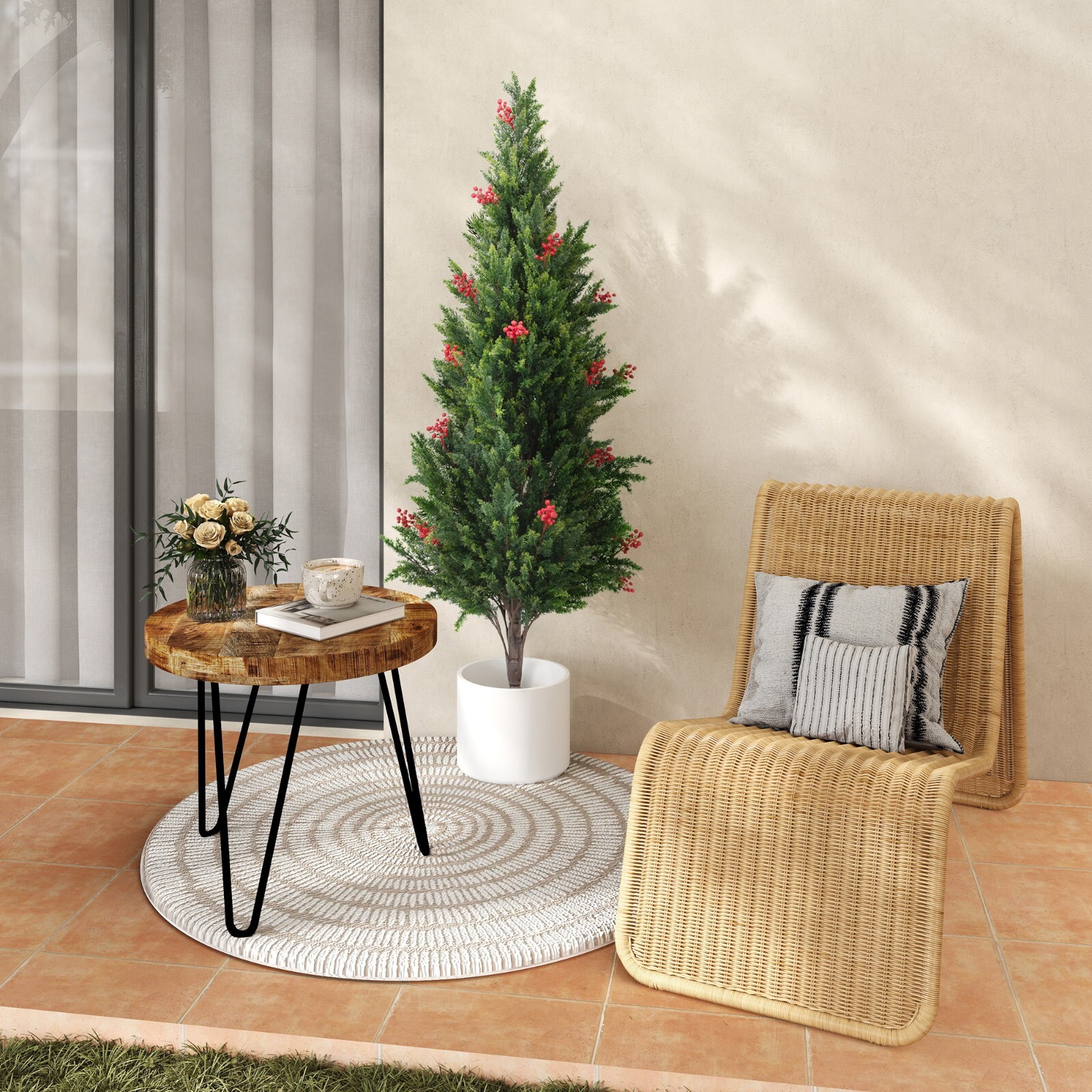 2-Pack 5.25 ft Artificial Cedar Topiary Trees Fake Evergreen Potted Pine Plants