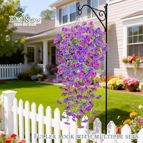 Artificial Flowers for Outdoors UV Resistant Fake Hanging Plants Purple-2pcs