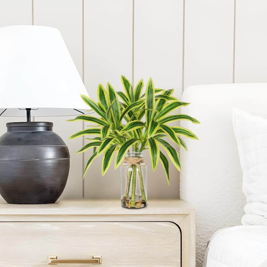 Faux Greenery Stems in Vase Dracaena Aritificial Plant in Glass Vase with Fau…
