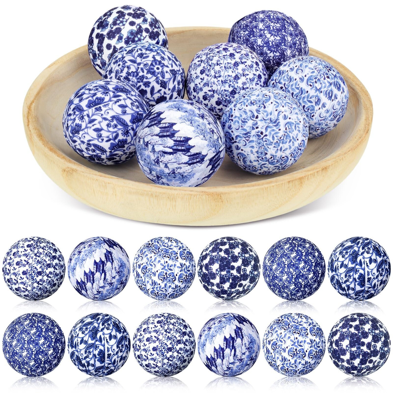 Libima 12 Pcs Porcelain Blue and White Decorative Balls 2.76″ Chinoiserie Bal…
