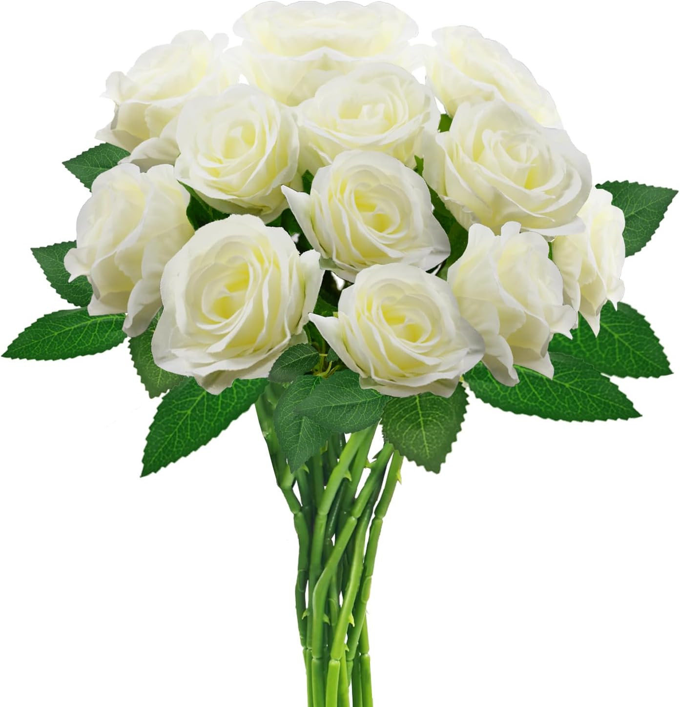 White Artificial Roses with Long Stems, 12Pcs Realistic Roses Artificial Flowers