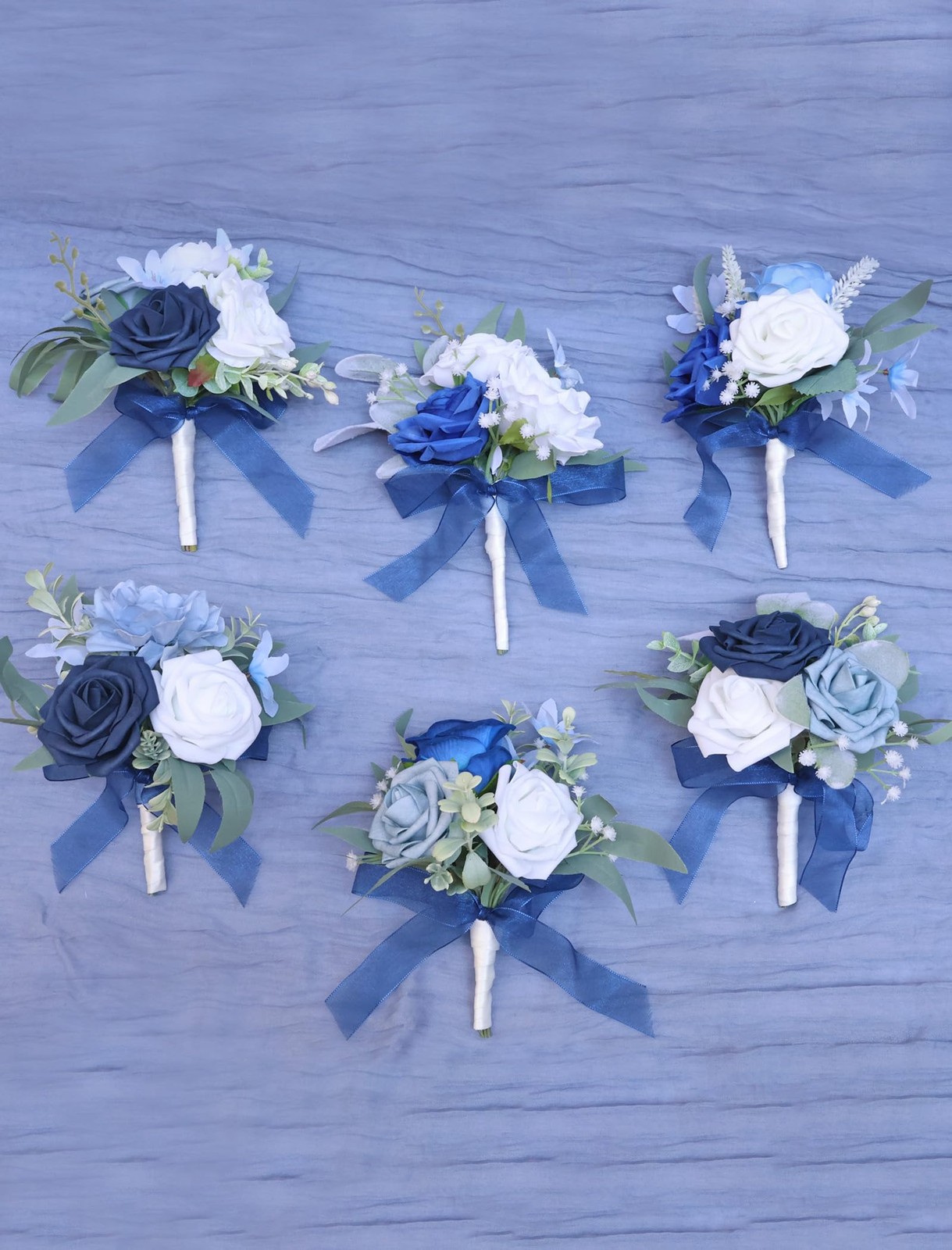 Marriwise Set of 6 Navy Blue Assorted Wedding Flower Centerpieces Pre-Made Mini