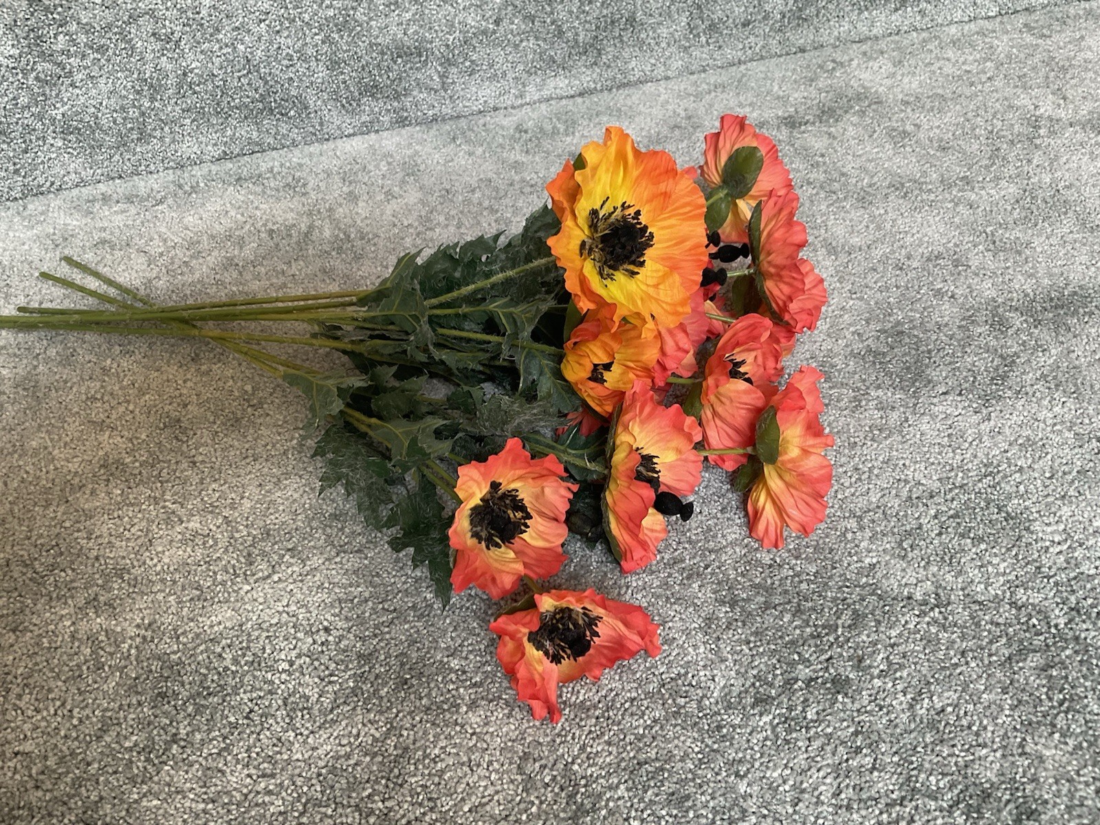 (8) Faux Poppy Stem Flowers w/Leaves ~ 23” Tall ~ Fall Decor
