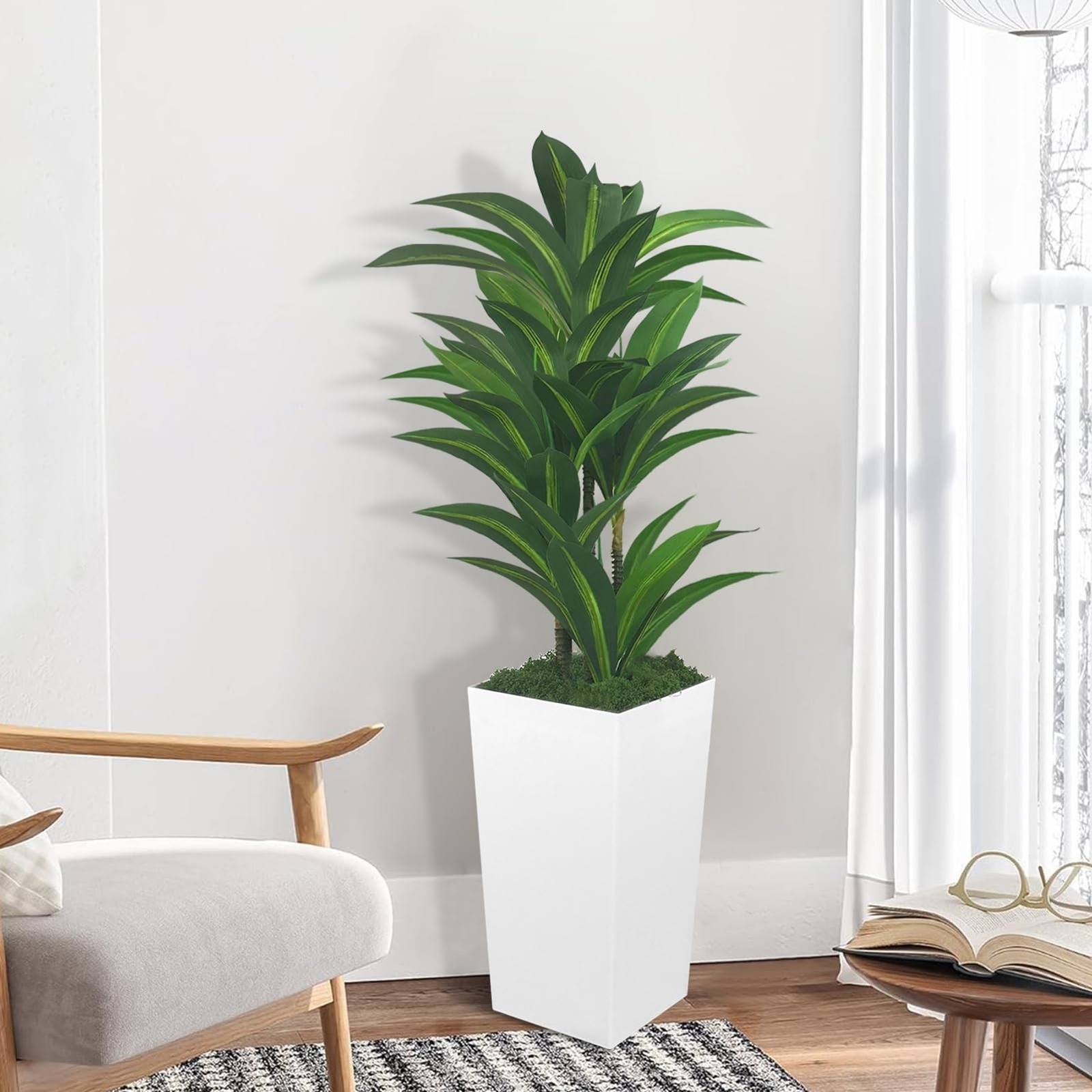 Artificial Dracaena Tree 5FT-Fake Floor Plant with White Tall Planter Faux Tr…