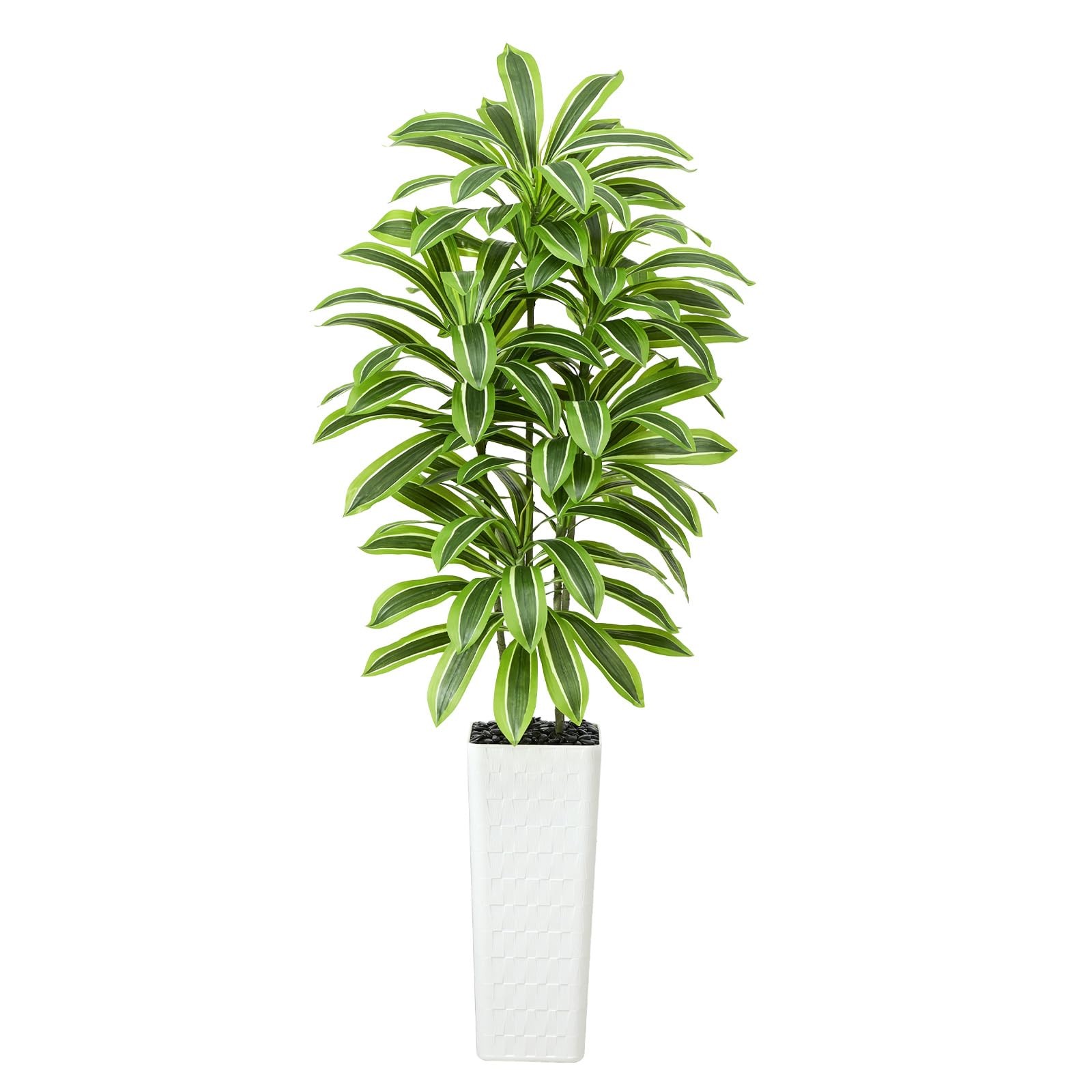 Artificial Yellow Dracaena Tree Indoor, 7FT Tall Fake Floor Plants with White…
