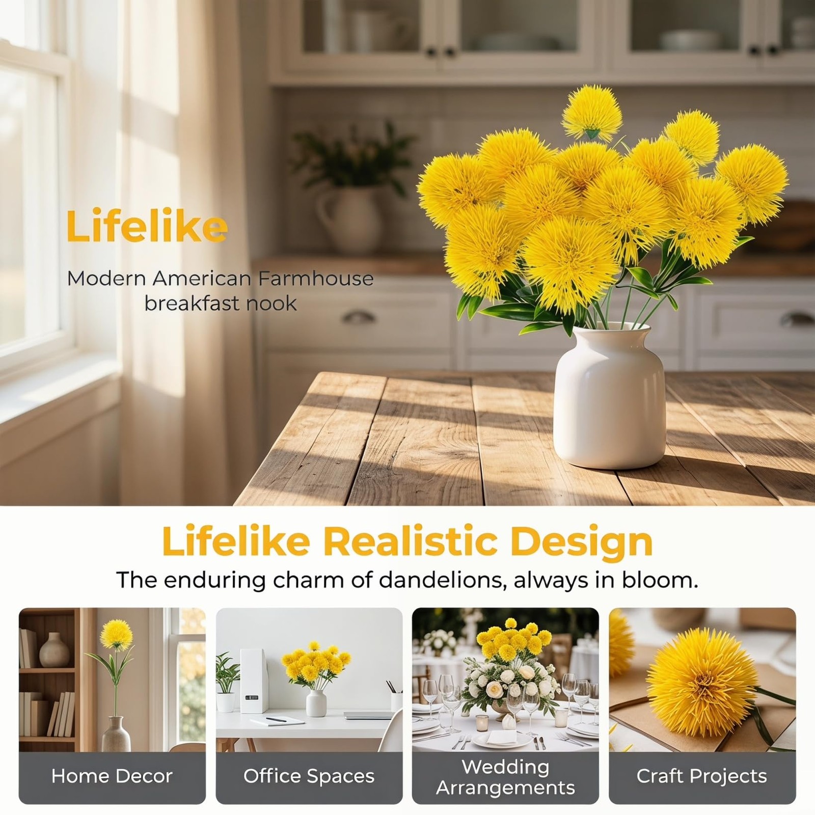 Artificial Dandelion Flowers 1.38 Inch Faux Dandelions Bouquet for Home Weddi…