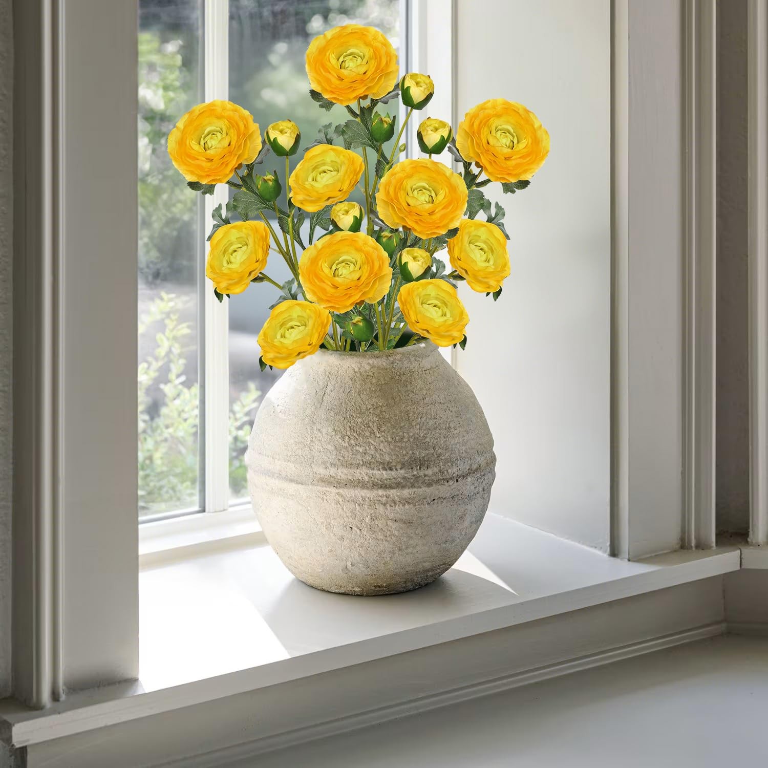 Yellow Ranunculus Artificial Flowers Bouquets, Set of 5 25.9” Long Stems Fau…