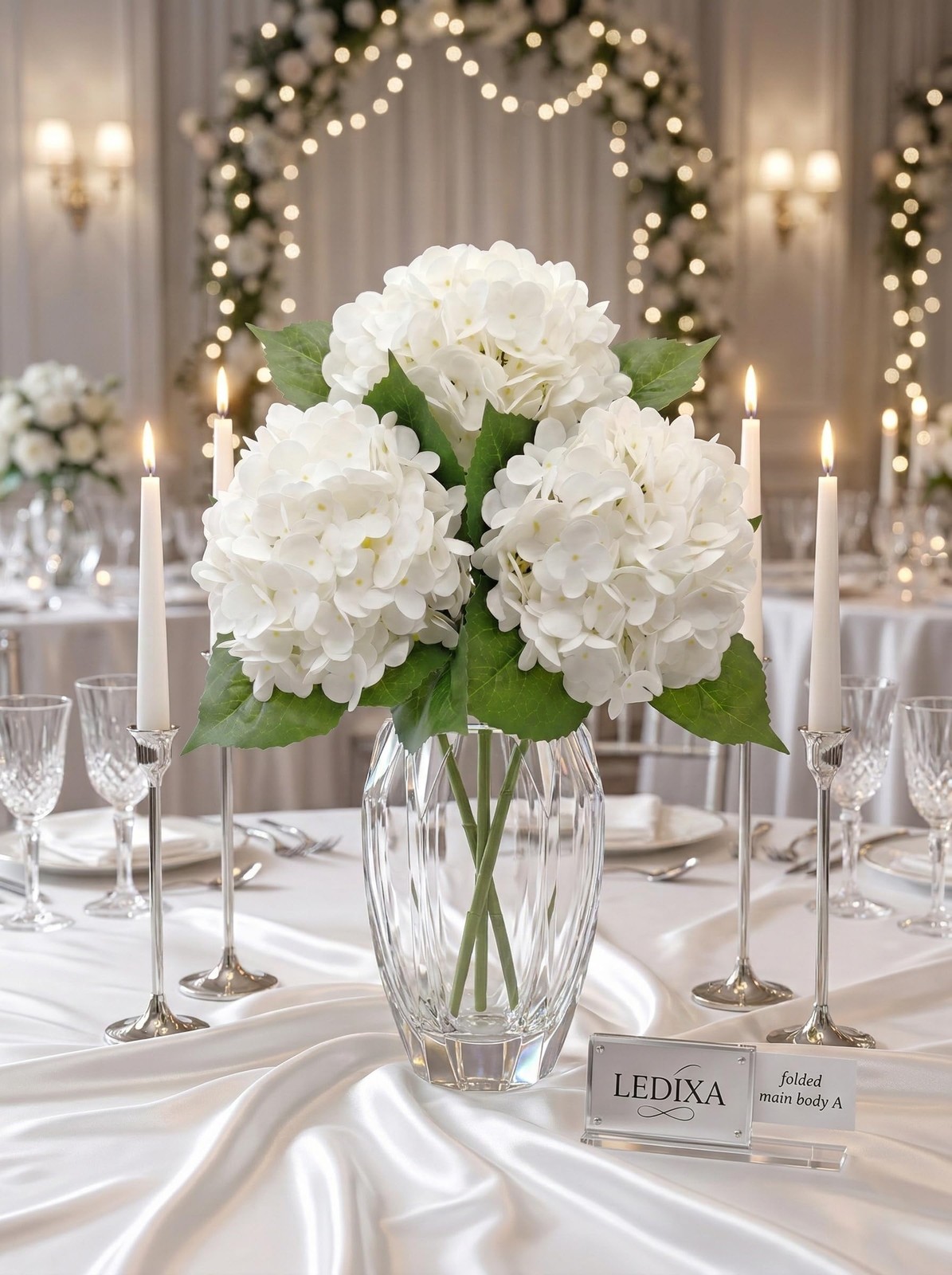 3 Pcs Real Touch White Hydrangea Artificial Flowers – 20″ Large Jumbo 3D Late…